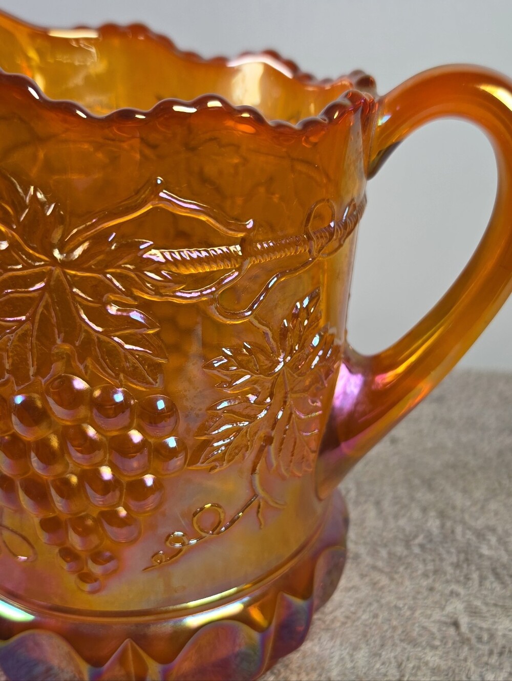 Vintage Imperial Glass Marigold Carnival Glass Pitcher Imperial Grape Pattern - Picture 3 of 11